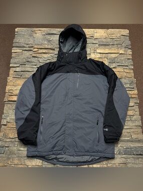 LL Bean Rugged Ridge Parka Jacket Mens Large Black Gray Tek Waterproof Primaloft